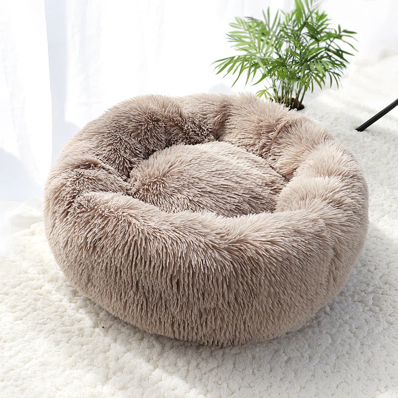 Lit donut rond en peluche longue pour chien et chat