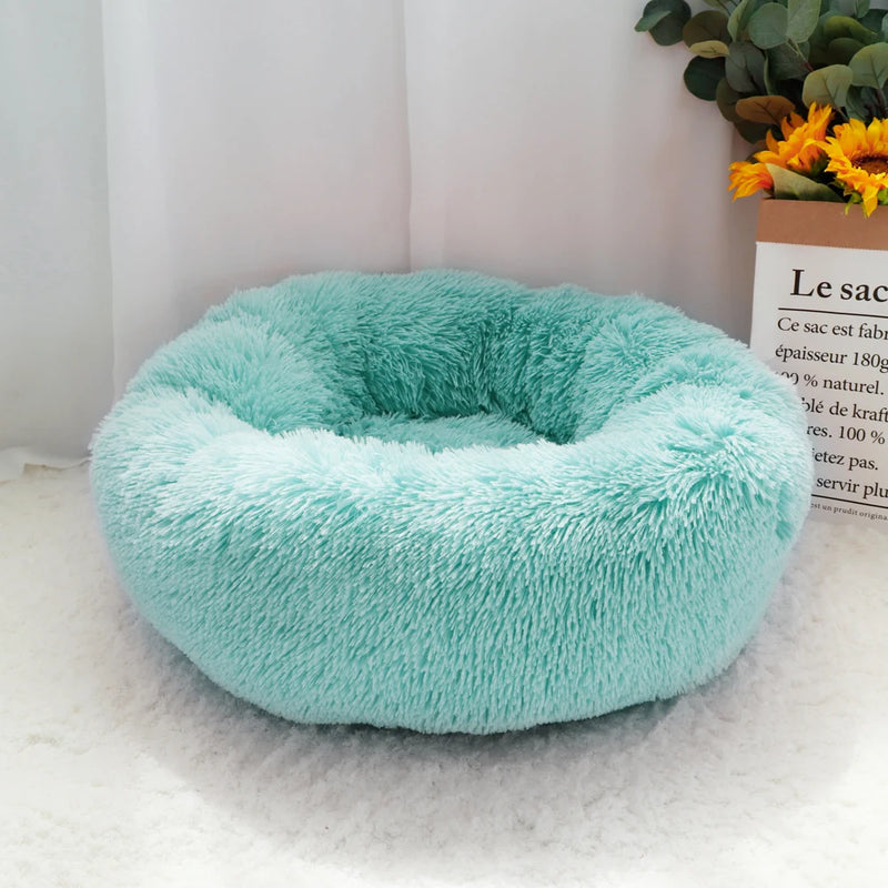 Lit donut rond en peluche longue pour chien et chat