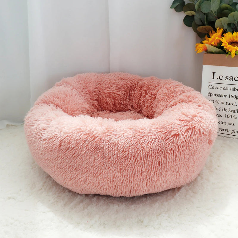 Lit donut rond en peluche longue pour chien et chat