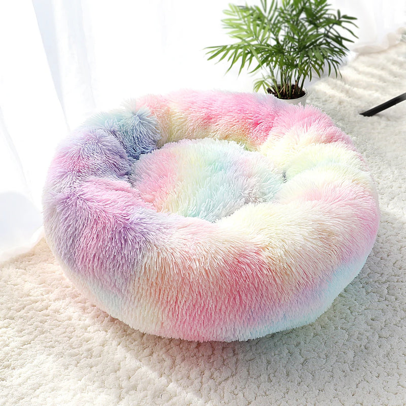 Lit donut rond en peluche longue pour chien et chat